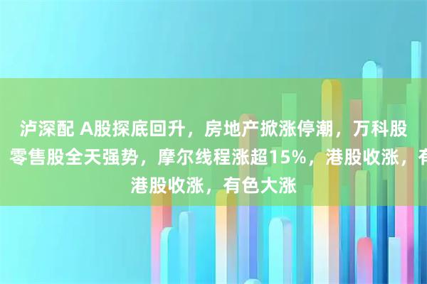 泸深配 A股探底回升，房地产掀涨停潮，万科股债齐升，零售股全天强势，摩尔线程涨超15%，港股收涨，有色大涨